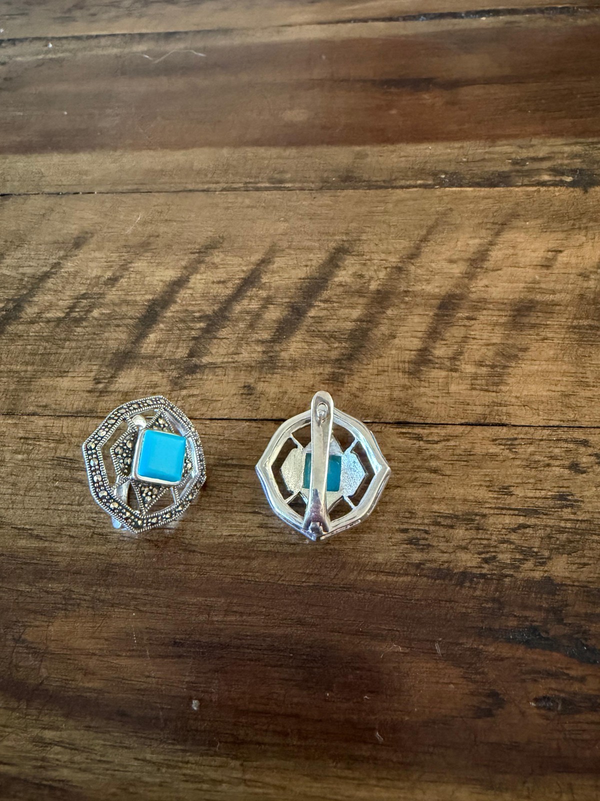 925 Starling Silver Marcasite Turquoise Earrings and Pendant Jewelery Set