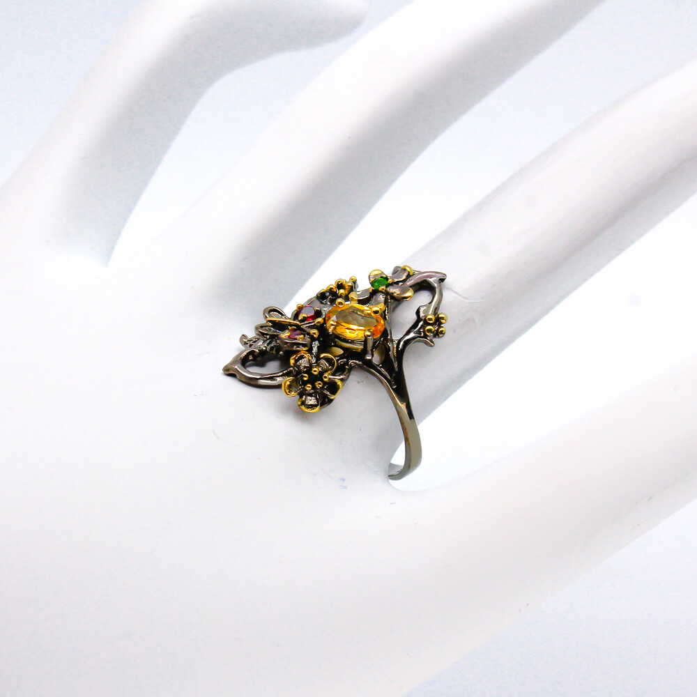 Handmade Jewelry Natural Citrine Chrome diopside 925 Sterling Silver Ring/RVS93