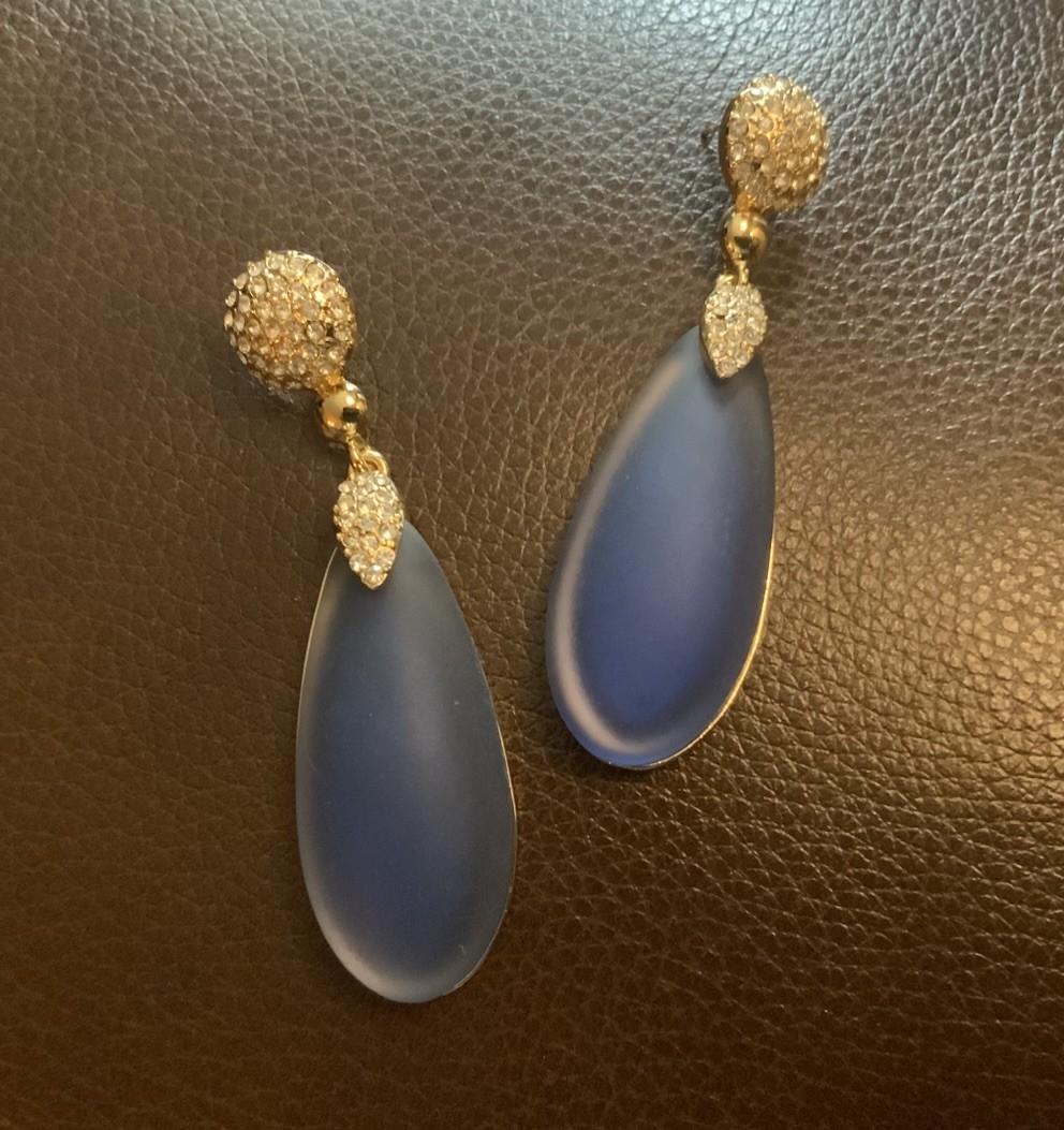 Art Deco Lucite Solanales Earrings Museum Gold Teardrop VTG Court Boho Crystal