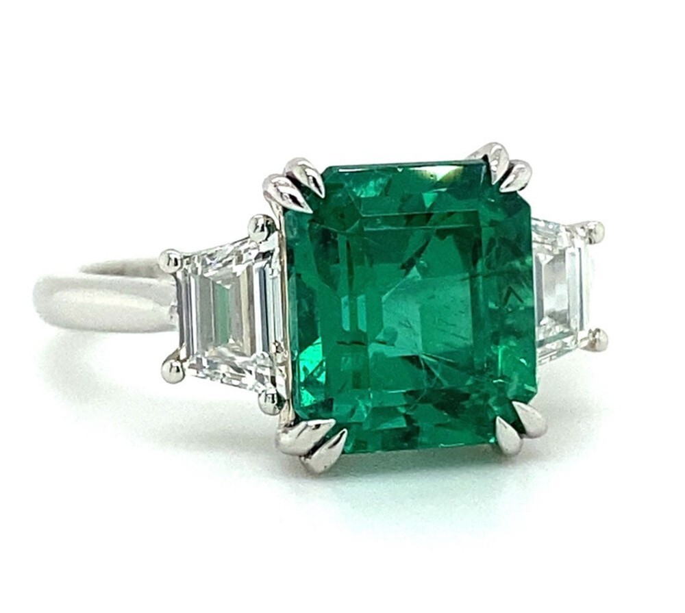 Green Emerald Ring Lab Created Diamond 3.60 Ct 950 Platinum Size 5 6 6.5 7 7.5 8