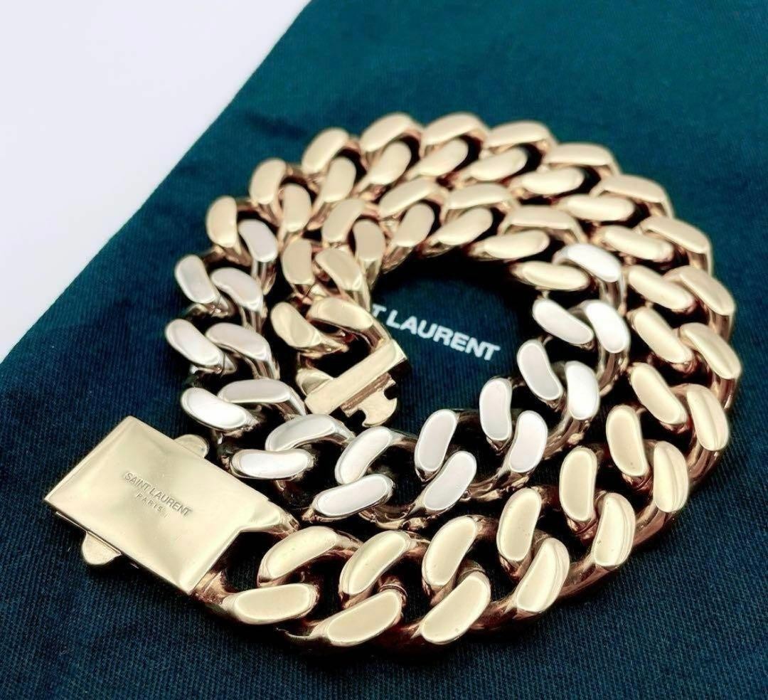 SAINT LAURENT Metal Curb Chain Necklace color Gold Silver Length 40cm unisex