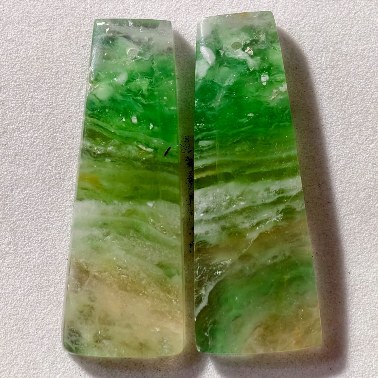 38 Cts Natural Fluorite Drilled Match Pair Cabochon Gemstone 33.6 X 12.2 MM