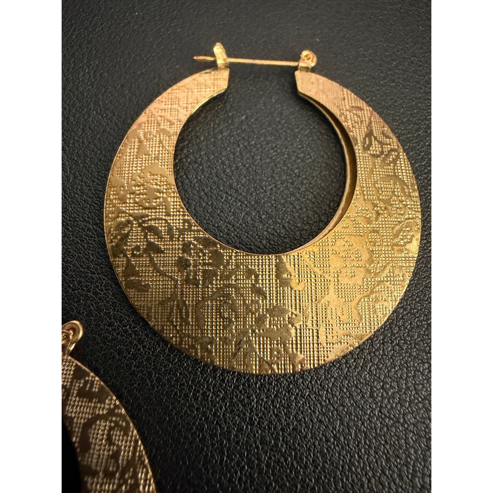 Vintage Hoop Earrings Gold Tone Embossed