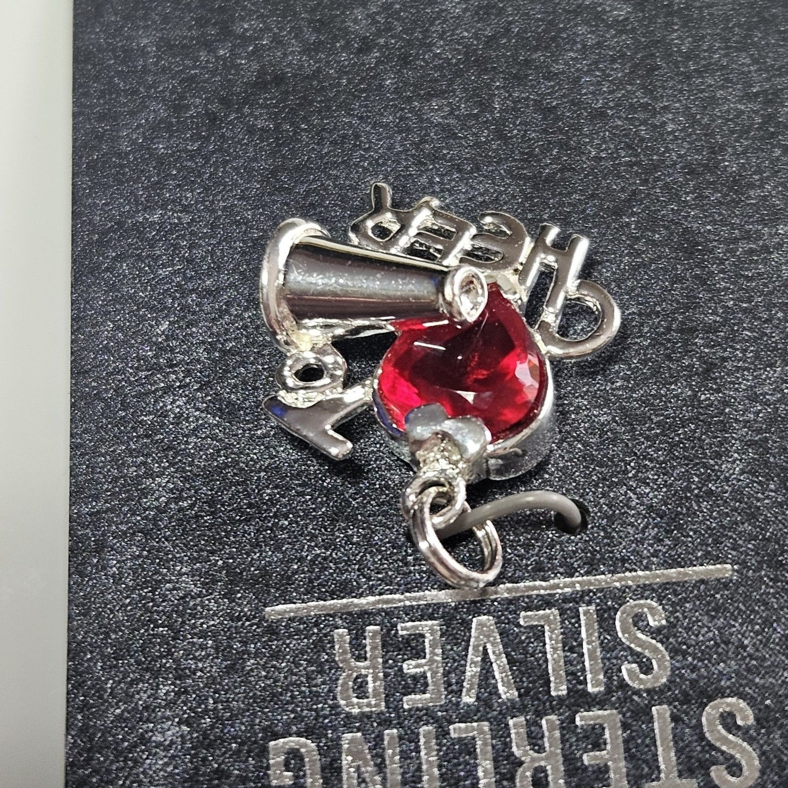 JCF Red Rhinestone Heart Cheer Charm Sterling Silver Nwt Cheerleading