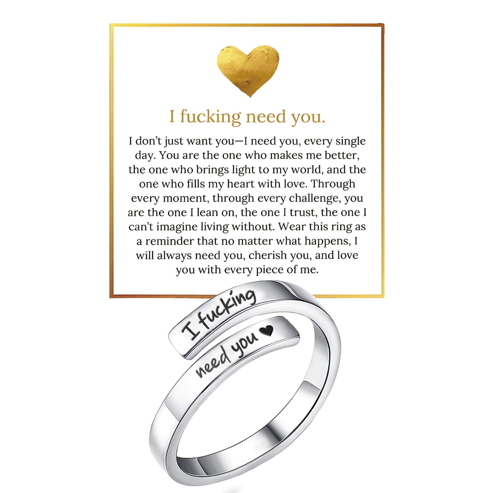 I Fcking Love You Ring For Women, Open Adjustable Stainless Steel Engraved