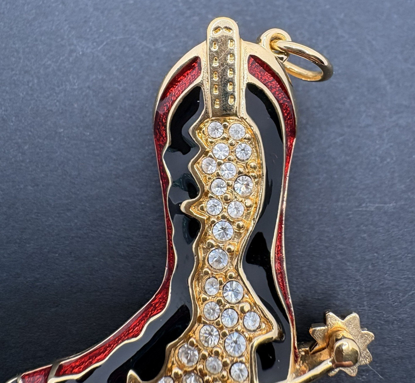 Vintage Swarovski Cowboy Boot Pendant Western Country Enamel Moveable Spur
