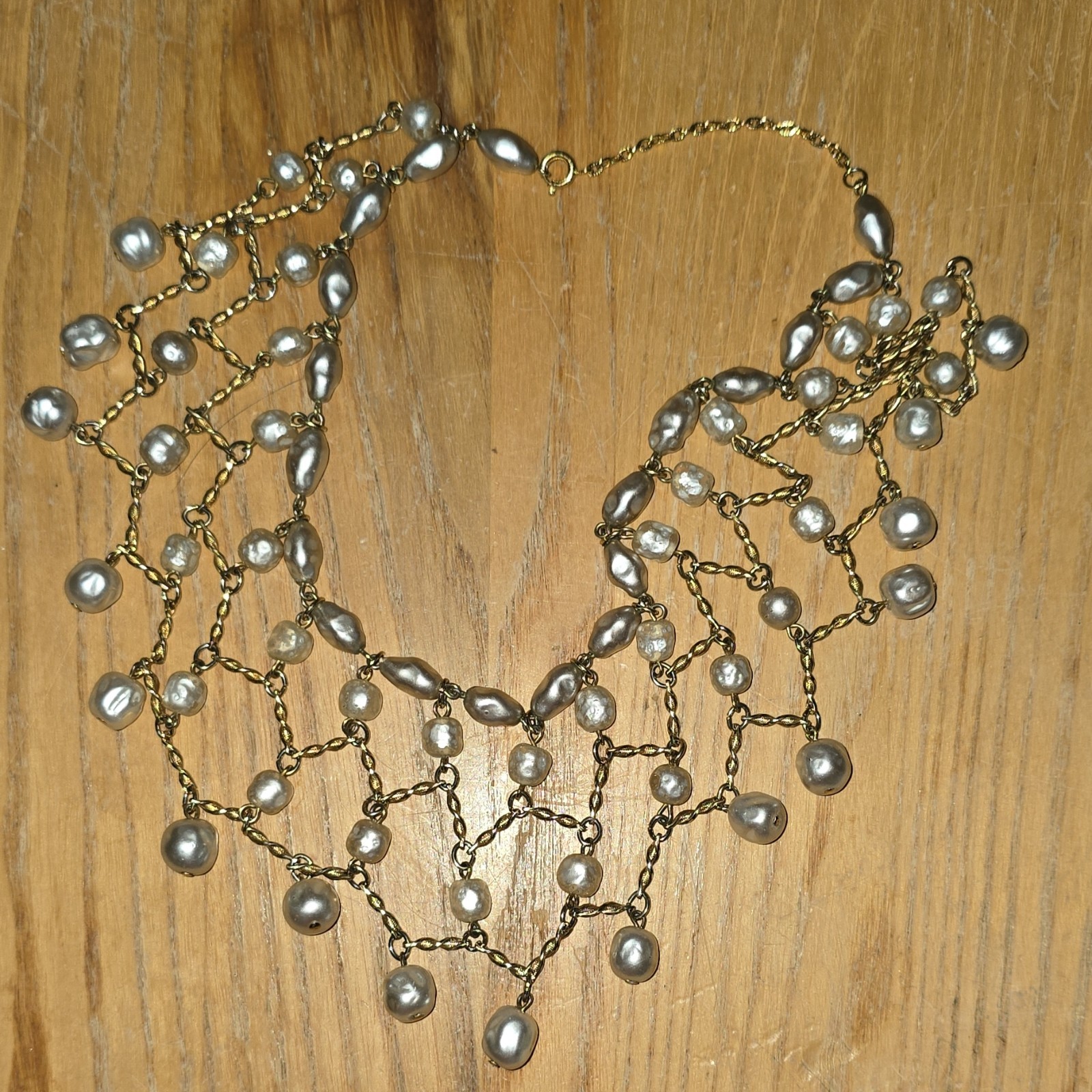 1/20 12k Gold Flaked Baroque Pearl Bib Statement Necklace