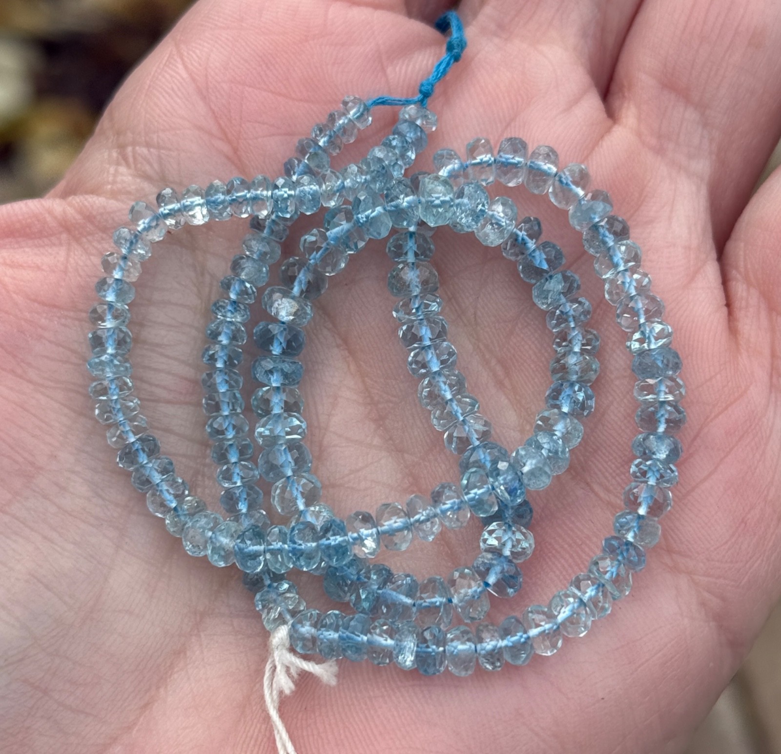 AAA 3x5mm Blue Aquamarine Faceted Rondelle Beads Graduated 14″ Strand Beryl