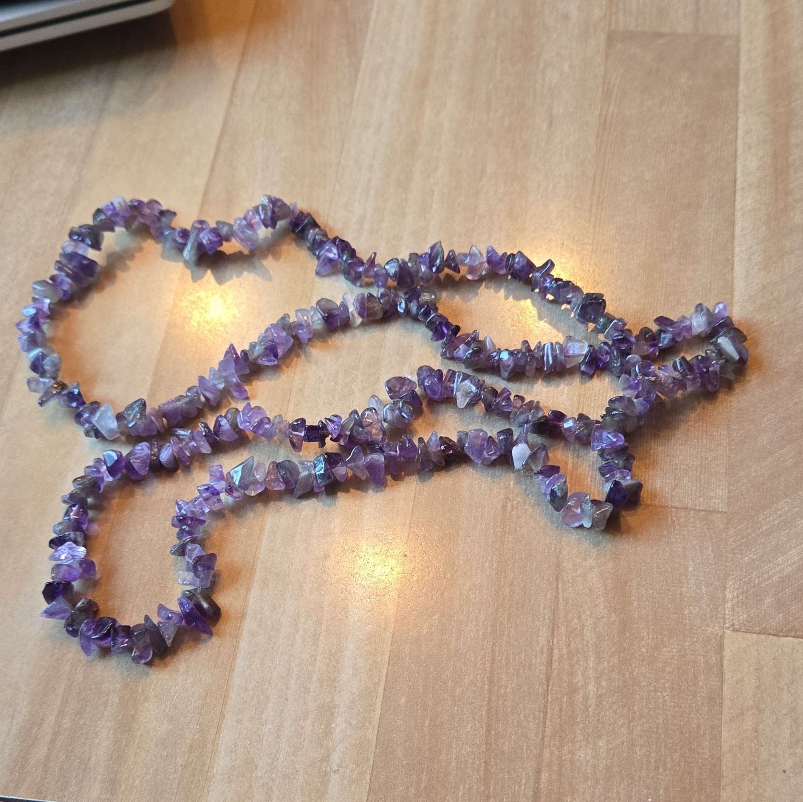 Purple Amethyst Chip Bead Strand Necklace – Stone Beaded Chain, Unisex 34″