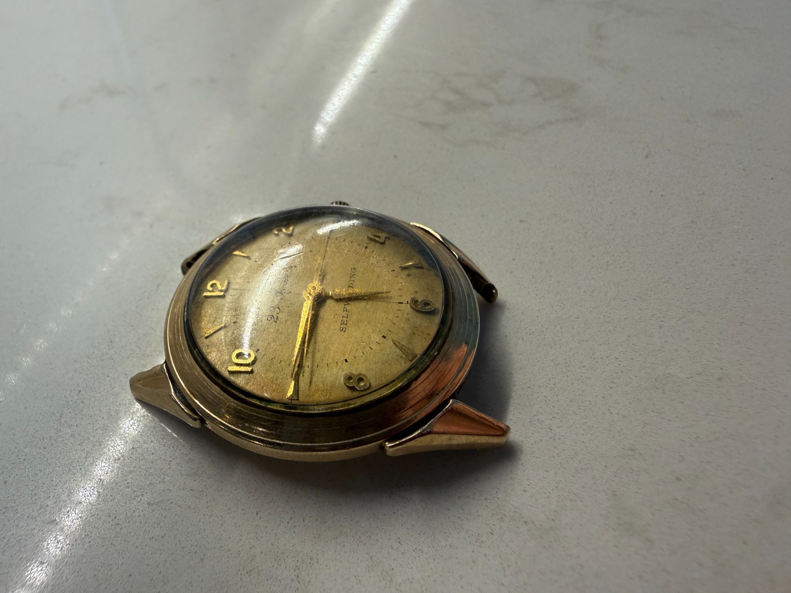 Vintage 1958 Bulova 23 Jewel Self Winding Watch Gold Tropical Linen Dial