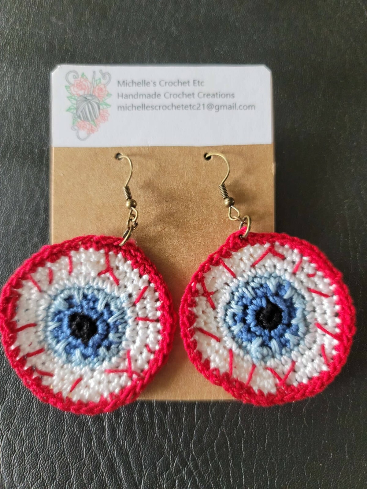 Crochet Earrings Blue Brown Green Eyeballs Apples Pumpkins Candy Corn Handmade