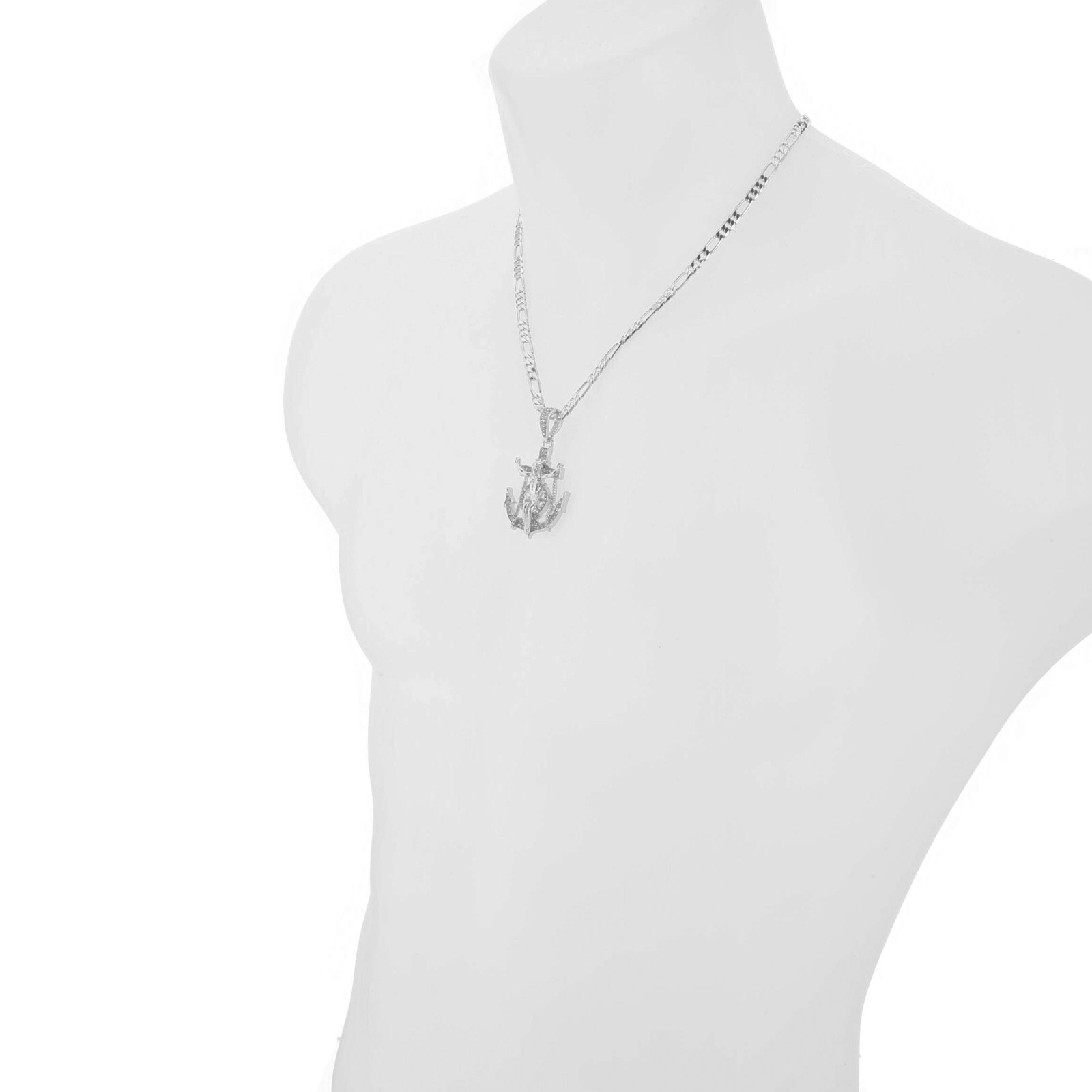 Hip Hop Anchor Cross Pendant with 20 24 30 inch Figaro Chain Necklace MFP 1075 S