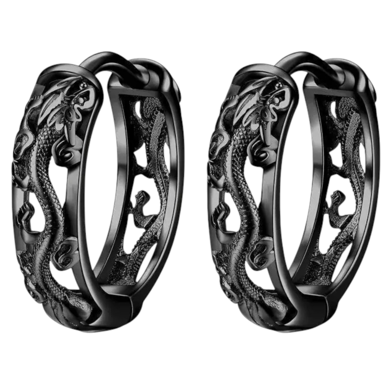 Punk Dragon Hollow Small Hoop Earring Silver Black Filigree Huggie Women Men B45