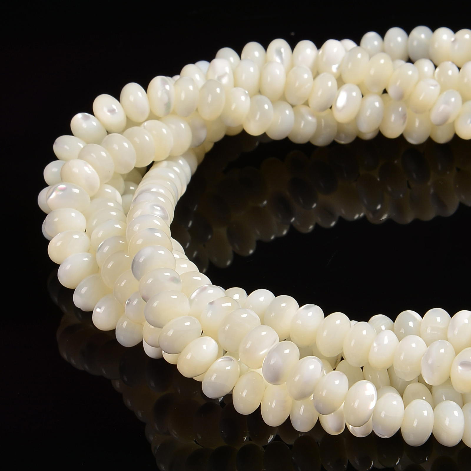 Iridescent White Mother of Pearl MOP Shell Rondelle Beads 3x5mm 4x6mm 15.5”Str
