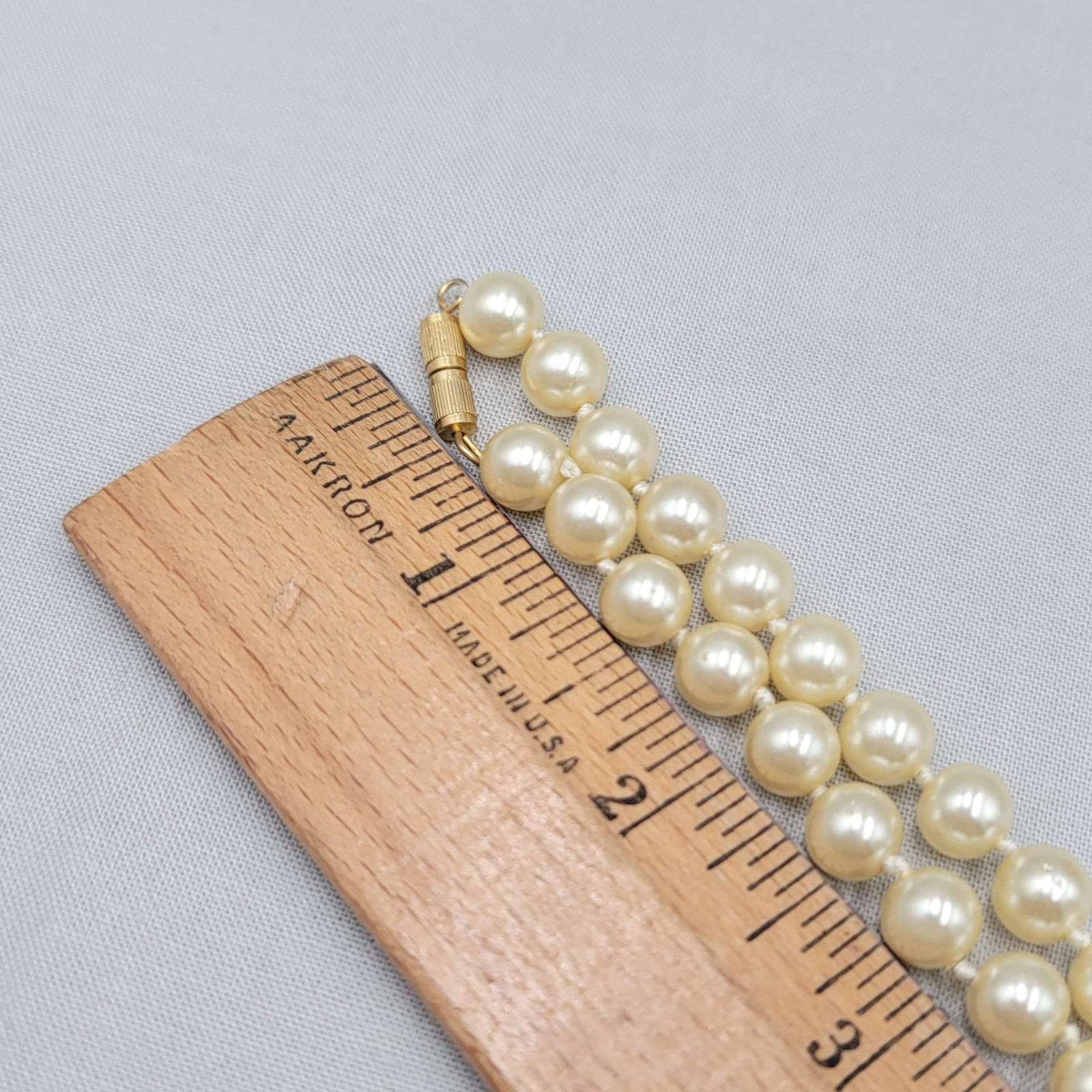 Vintage Glass Faux Pearl 8mm Bead Necklace Hand Knotted 30 in