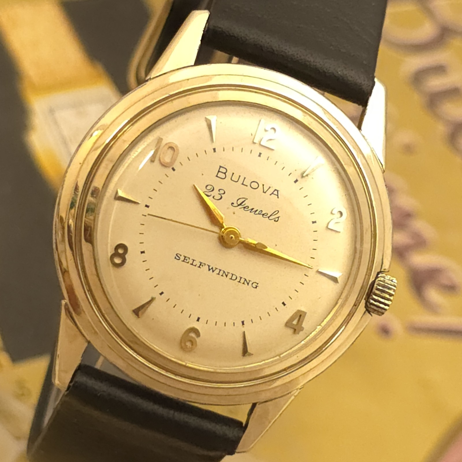 TW7 23j SHARP 1956 UFO BULOVA FLYING SAUCER SELF WIND 14k GOLD FILLED SS RUNS A+