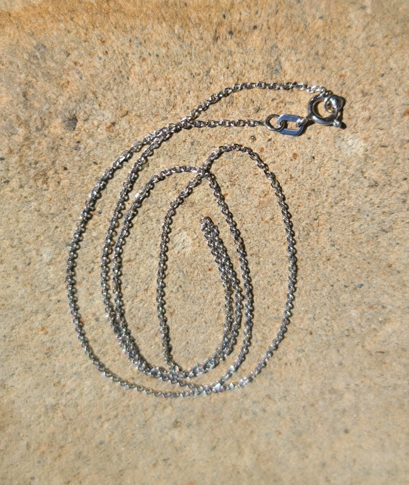 14k Solid White Gold Cable Chain Necklace 17.75″ Signed RCI 1mm Turkey 1.55grams