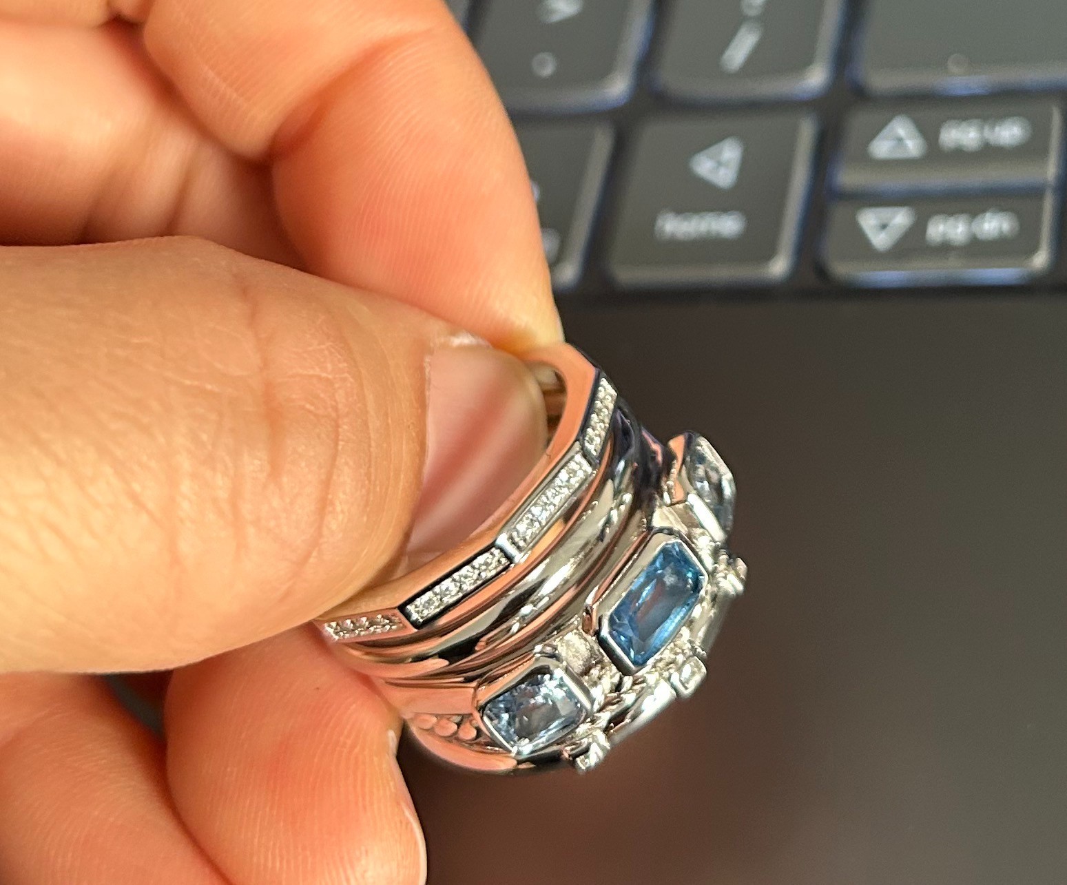 David Yurman 925 Silver Blue Topaz Diamond Multi Band Wrap Stack Ring sz 9
