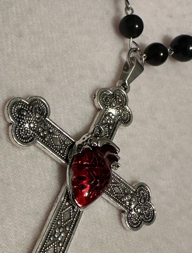 Large Victorian Cross Necklace Chain Silver Religious Gothic Grunch Whimsgoth