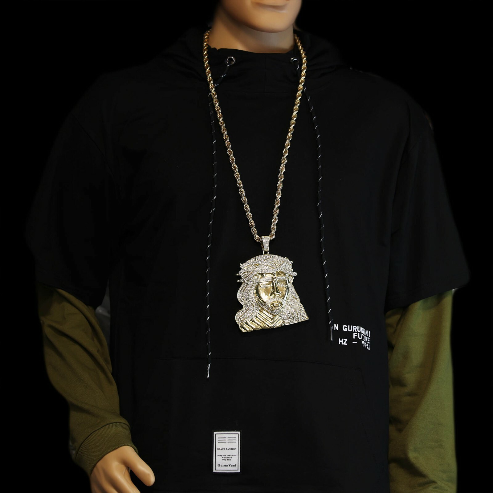 Cubic-Zirconia Huge Jesus Pendant Rope Hip hop Jewelry Iced Gold Plated Jumbo