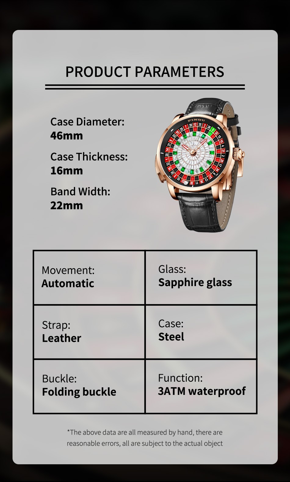 2025 PINDU Luxury Men’s Automatic Watch Casino Roulette With Button