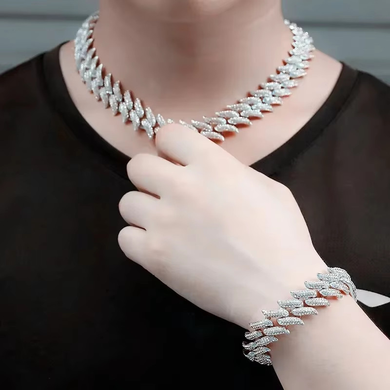 Diamond Cuban Bracelet Necklace Ice Crystal Full Diamond Hip Hop Jewelry Access