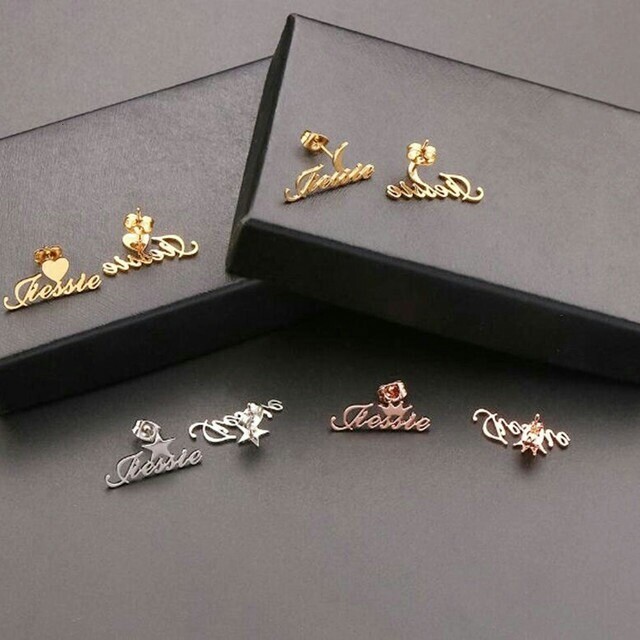 2pcs Name Symbol Earrings With Box Custom Star Moon Heart Women Gift Jewelry
