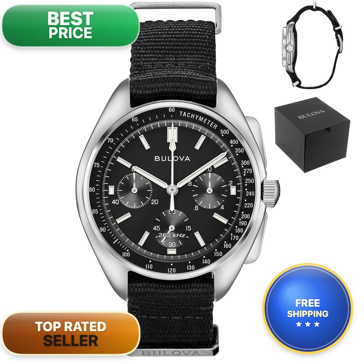 Bulova Mens Archive Series Lunar Pilot 6-Hand Chronograph High Performance