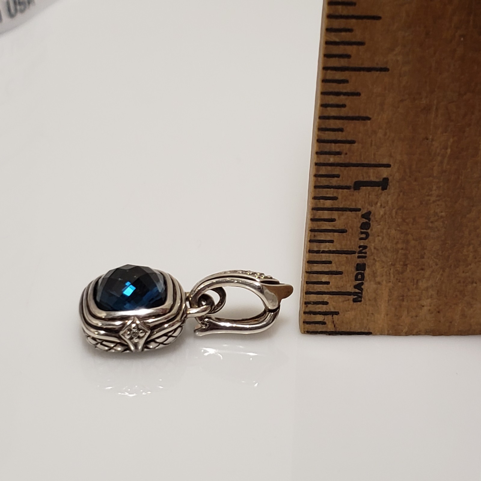 Scott Kay Sterling Silver Square Blue Topaz Pave Diamond Accent Pendant
