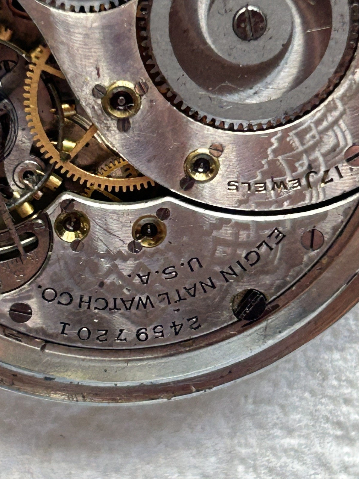 Nickle Silver Pocket Watch 1922 Elgin 17j 12s o/f With 9″Chain & 2 Vintage Fobs