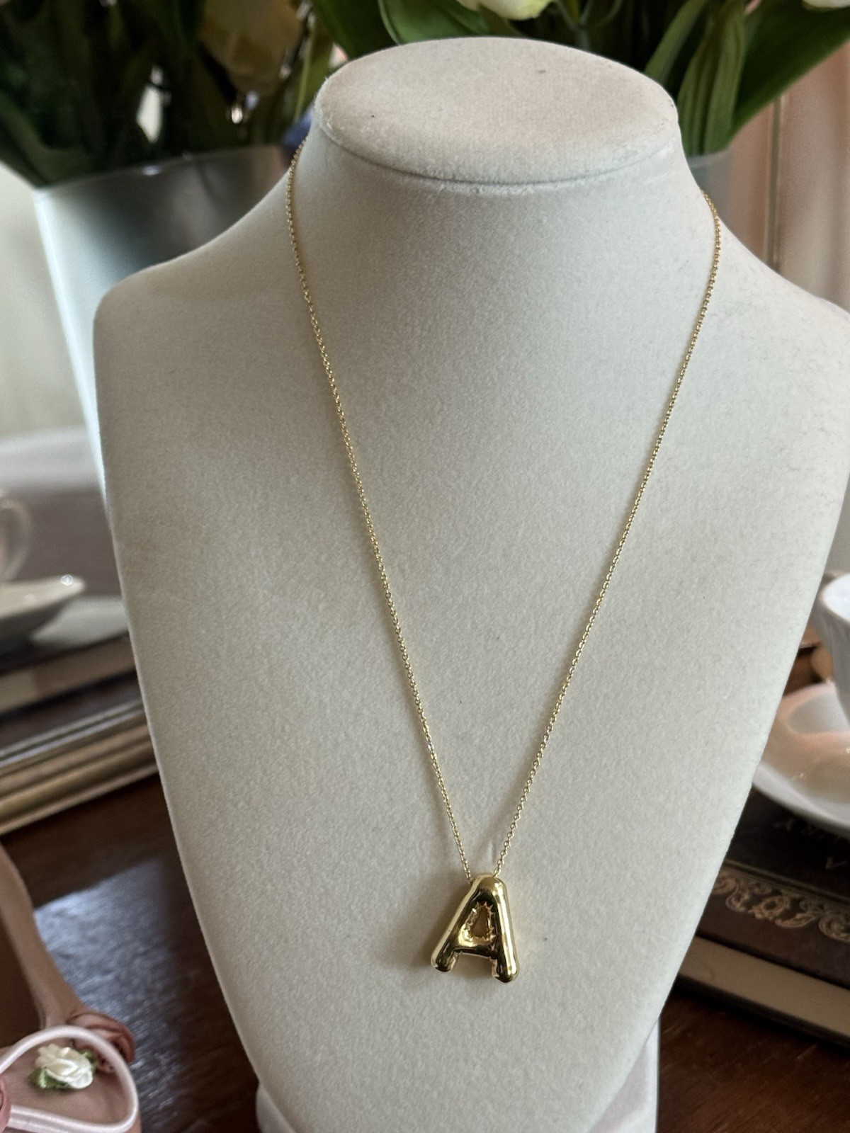 Bubble Initial Necklace Letter A Gold Puffy Pendant Necklace
