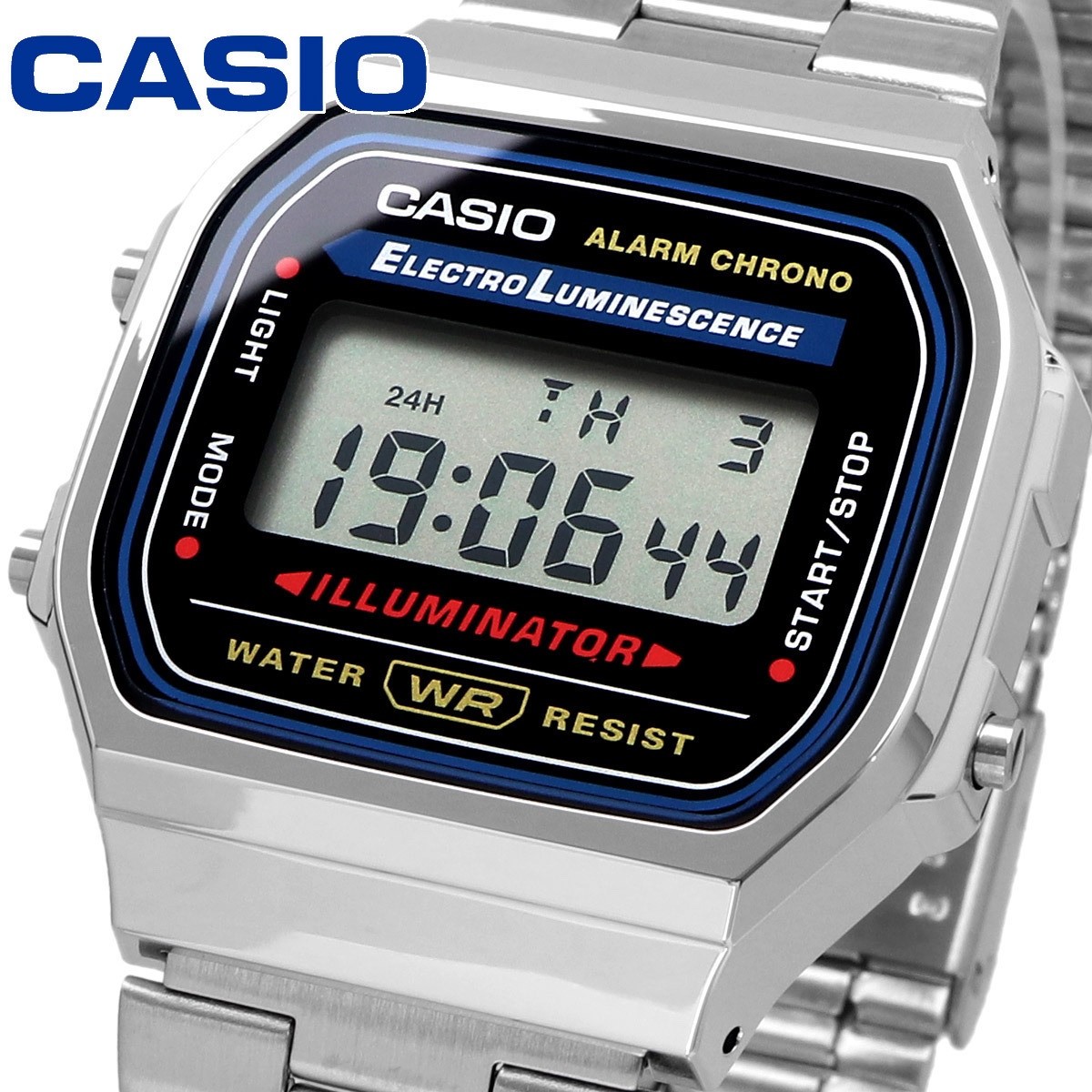 Casio A168WA-1WDF Vintage Digital Watch Silver Stainless Steel EL Backlight Retr