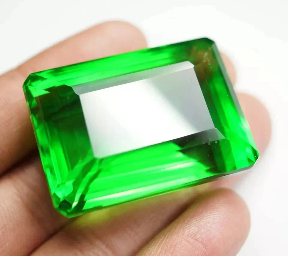 46 Ct Green Topaz Emerald Cut Certified Loose Rare Gemstone For Jewelry Making