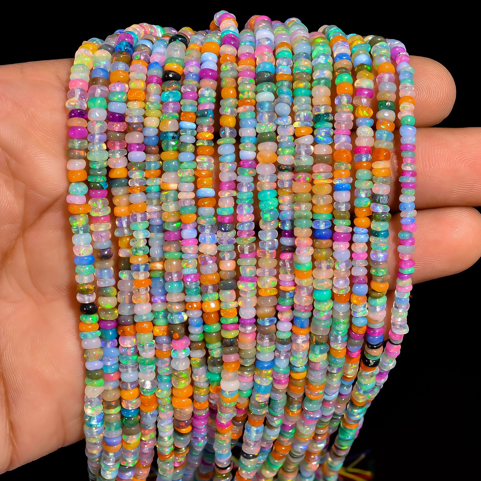 Multi Ethiopian Opal Gemstone Roundel Shape Smooth Beads 4X4X2mm Strand 8″ AB700