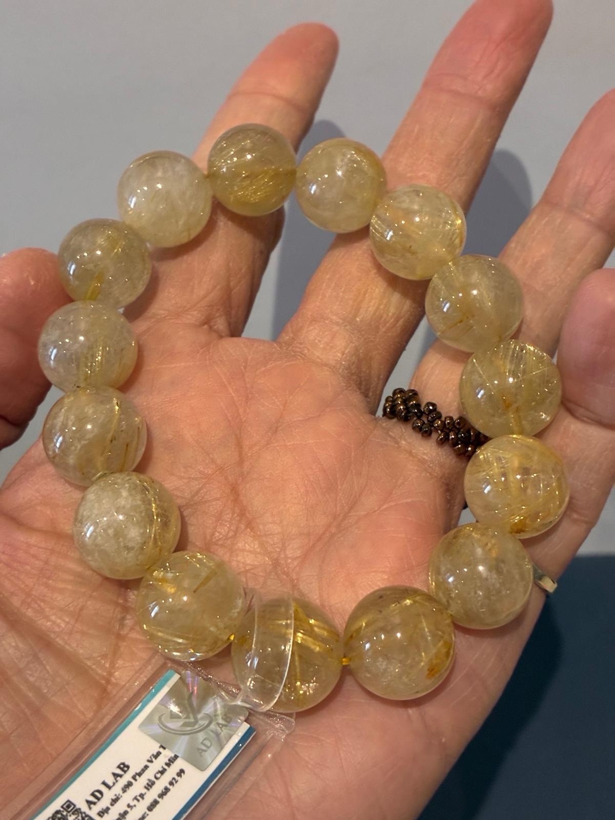 Natural Golden Rutilated Quartz Bracelet 14.5mm Certified AD Lab 64.56g