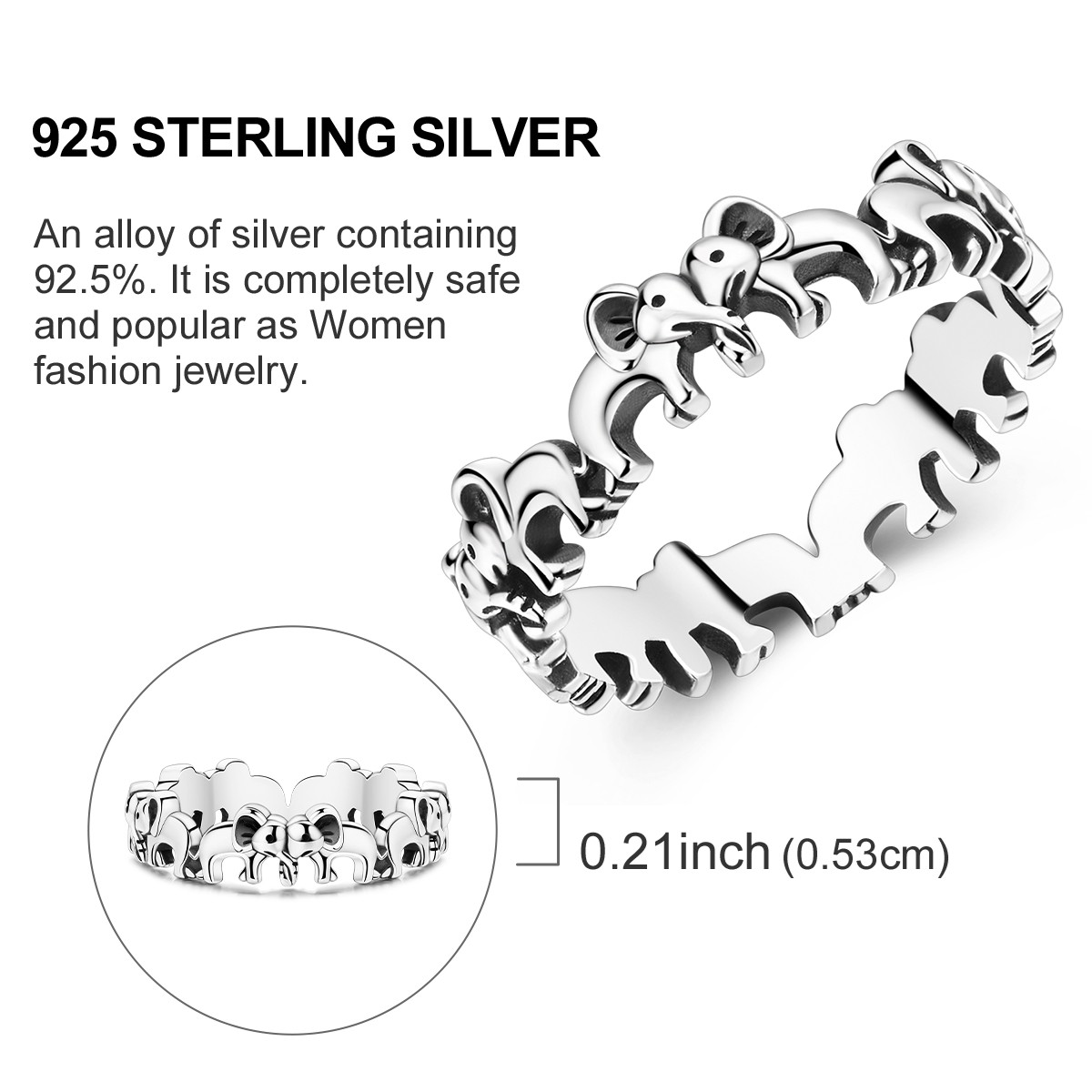 LAZA Original Retro 925 Sterling Silver Love Elephants Finger Ring Women Jewelry