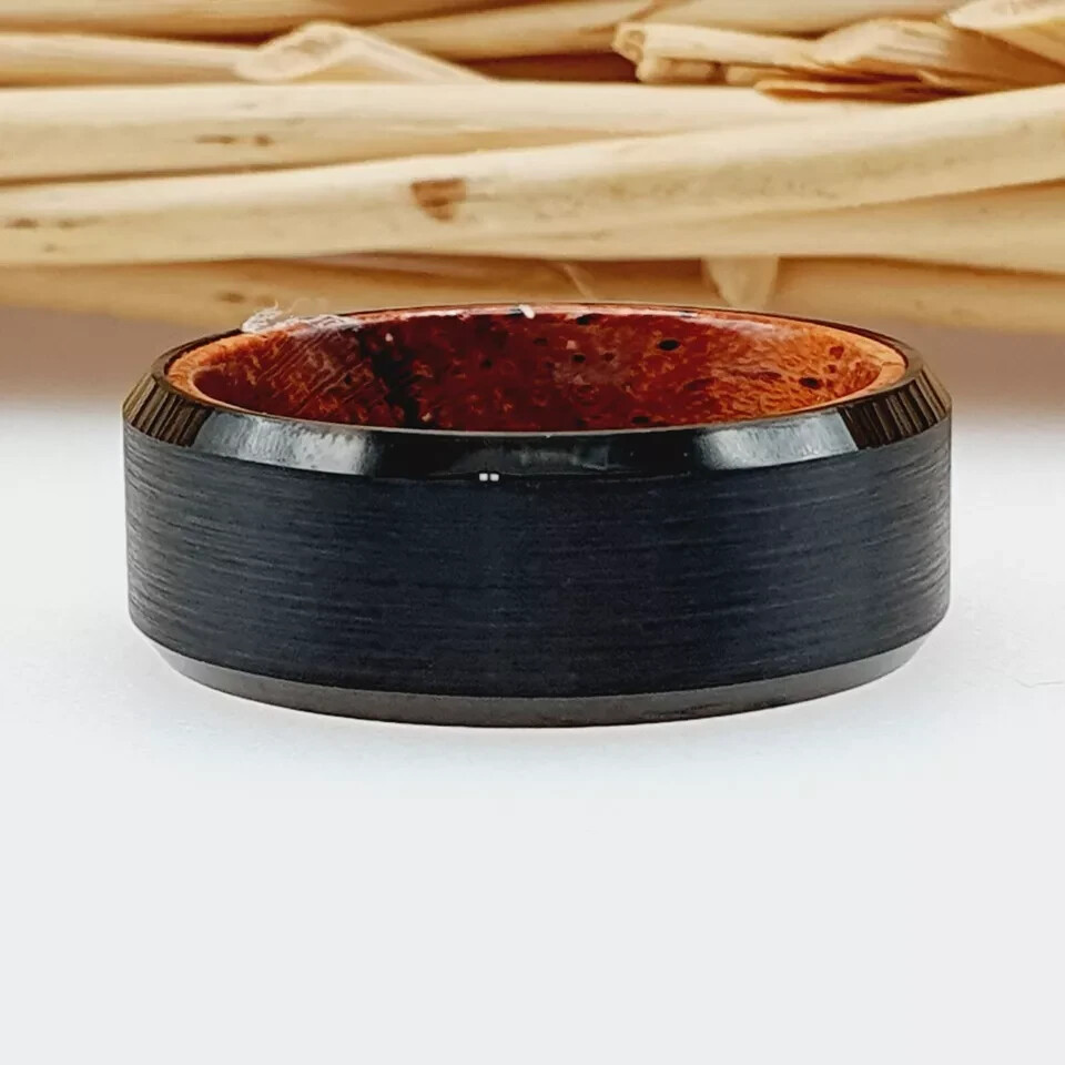 Wood Inside Black Tungsten Promise Ring For Men Women Anniversary Gifts for Her