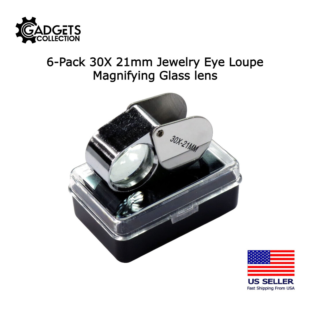 6-Pack 30X 21mm Jewelers Jewelry Eye Loupe Optical Reading Magnifying Glass Lens