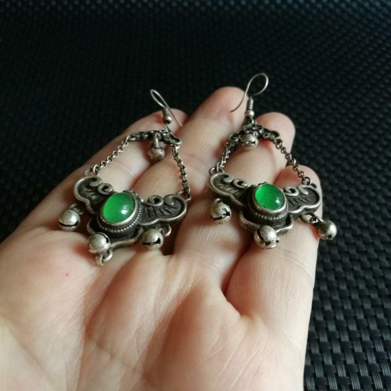 A Pair Old Silversmith Inlaid Old Jade Jade Butterfly Earrings Accessories