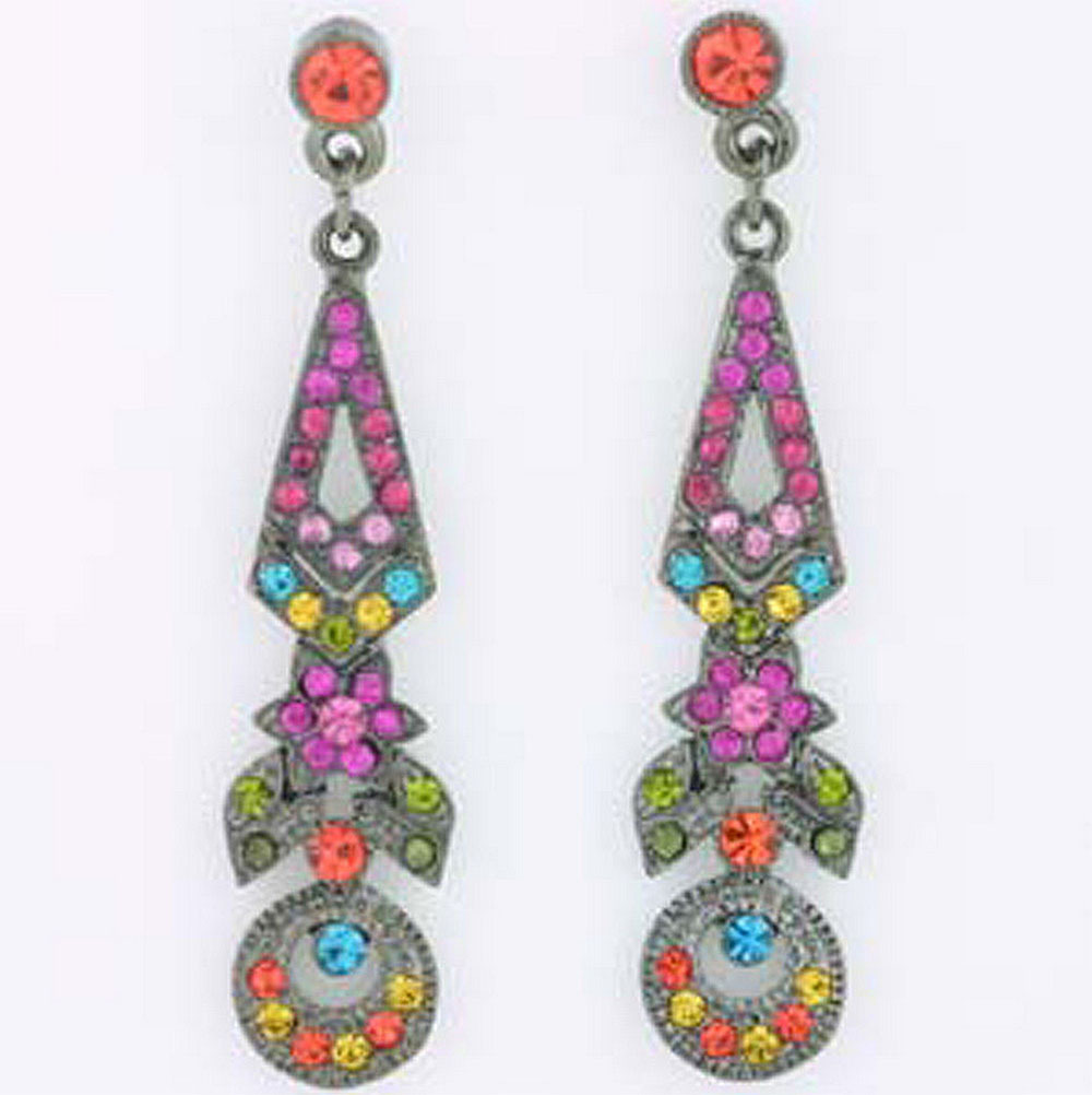 ICON 2 in BLUE MULTICOLOR GOLD BLACK RED CRYSTAL DROP SILVER TONE EARRINGS NEW