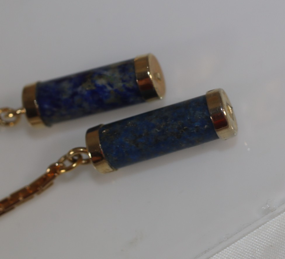Vintage Hobé Gold Tone Lariat Sautoir Necklace Genuine Sodalite Stone Tassel