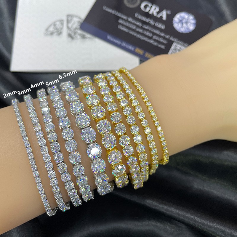 2-6.5mm VVS1 MOISSANITE Tennis Chain Bracelet S925 Sterling Silver – Men Women