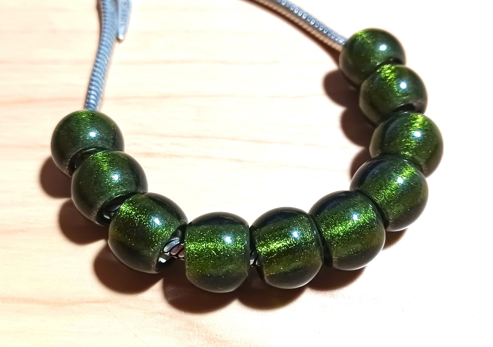 Qty. 10 Green 12x8mm Czech Glass Large Hole Roller, European Beads
