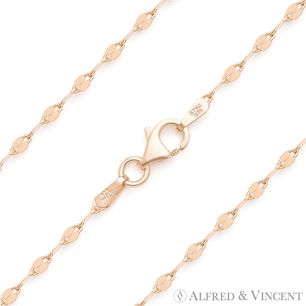 2.2mm Coffee Link 925 Sterling Silver 14k Rose Gold-Plated Mirror Chain Necklace