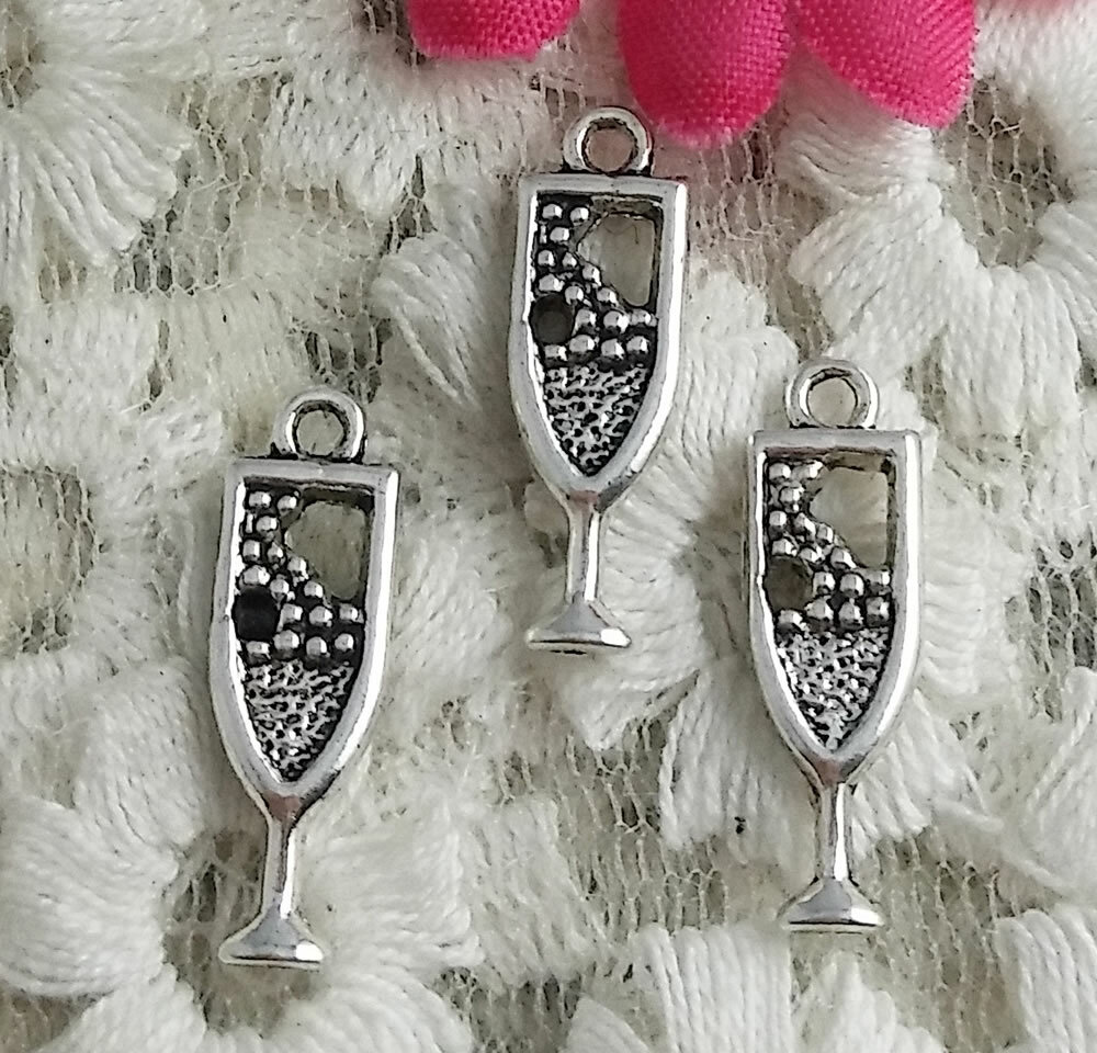 Free Ship 100 pcs Antique silver Wine Glass charms 20X7mm H-3372