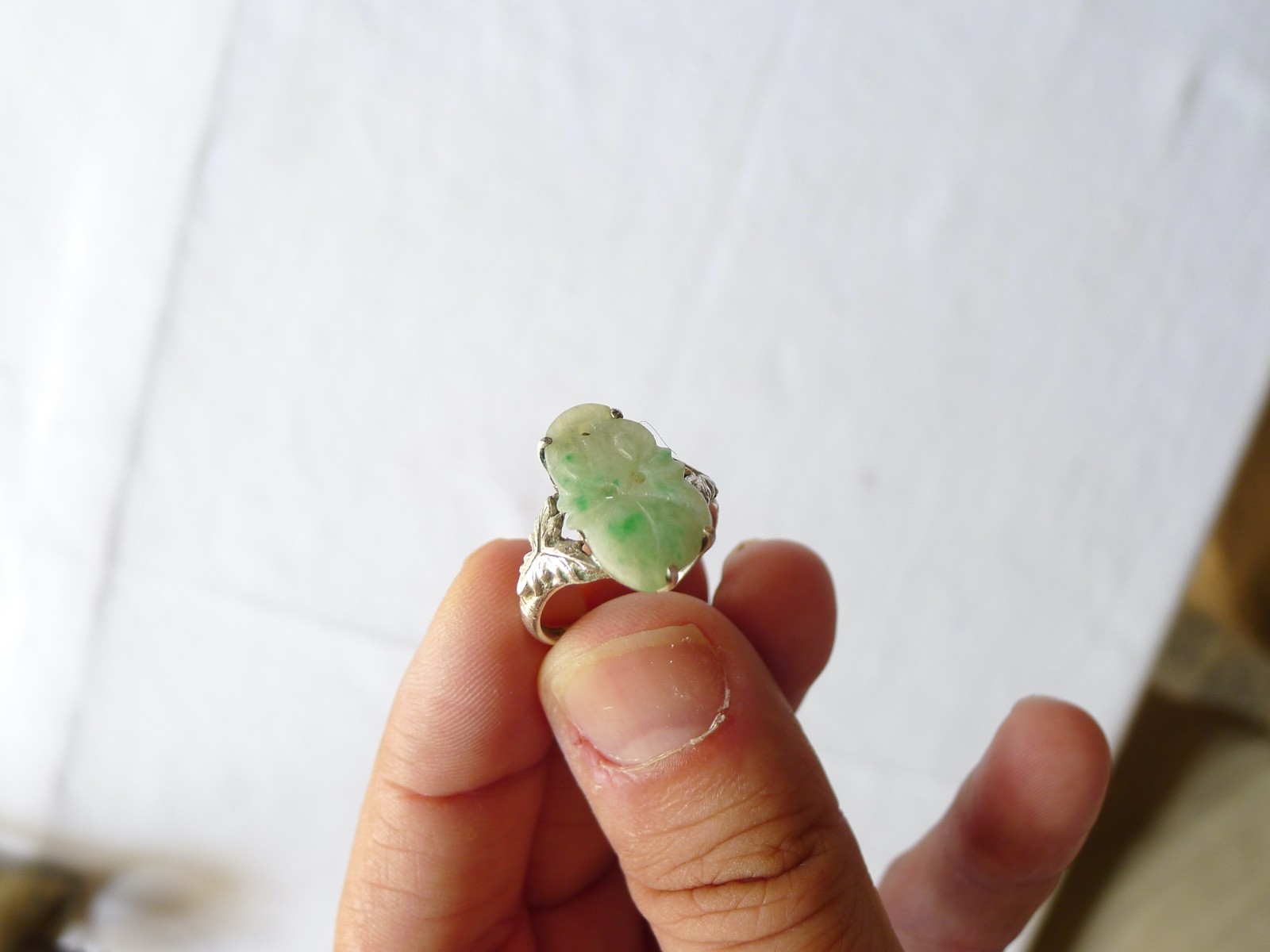 OLD CHINESE SILVER AND JADE RING CHINA EXPORT VINTAGE CHINA