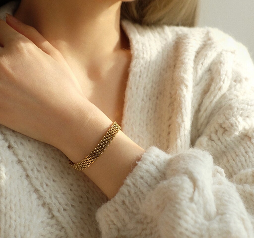 Women Girl Titanium Stainless Steel 9 mm Gold Mesh Rope Chain Bracelet 6.5-8.5″