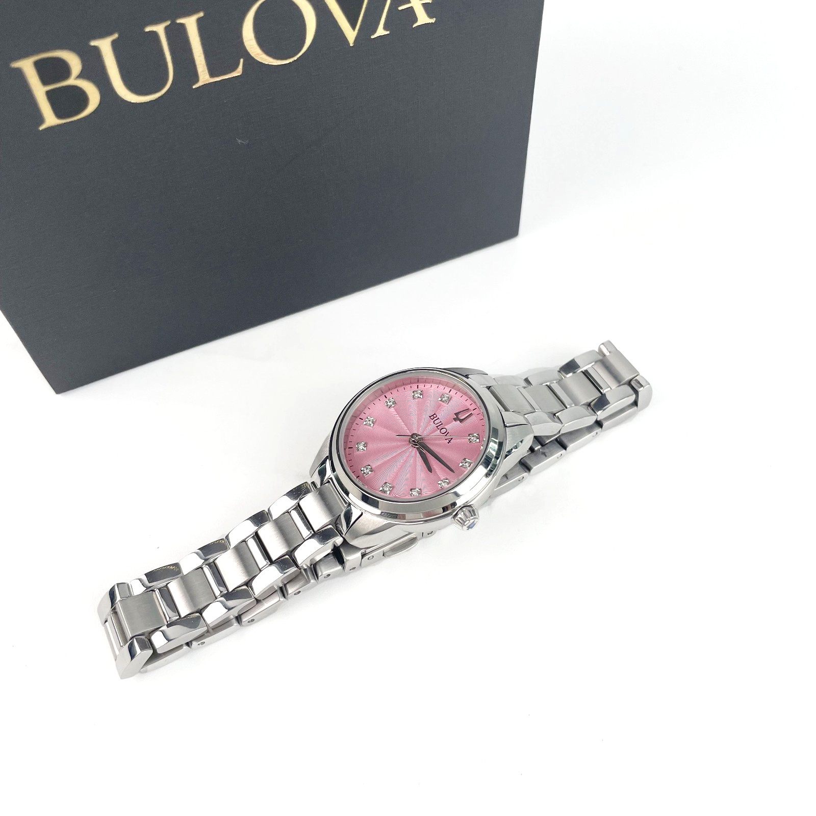 Bulova Sutton 96P249 Women’s Quartz Classic Watch Diamond Pink Dial 28mm