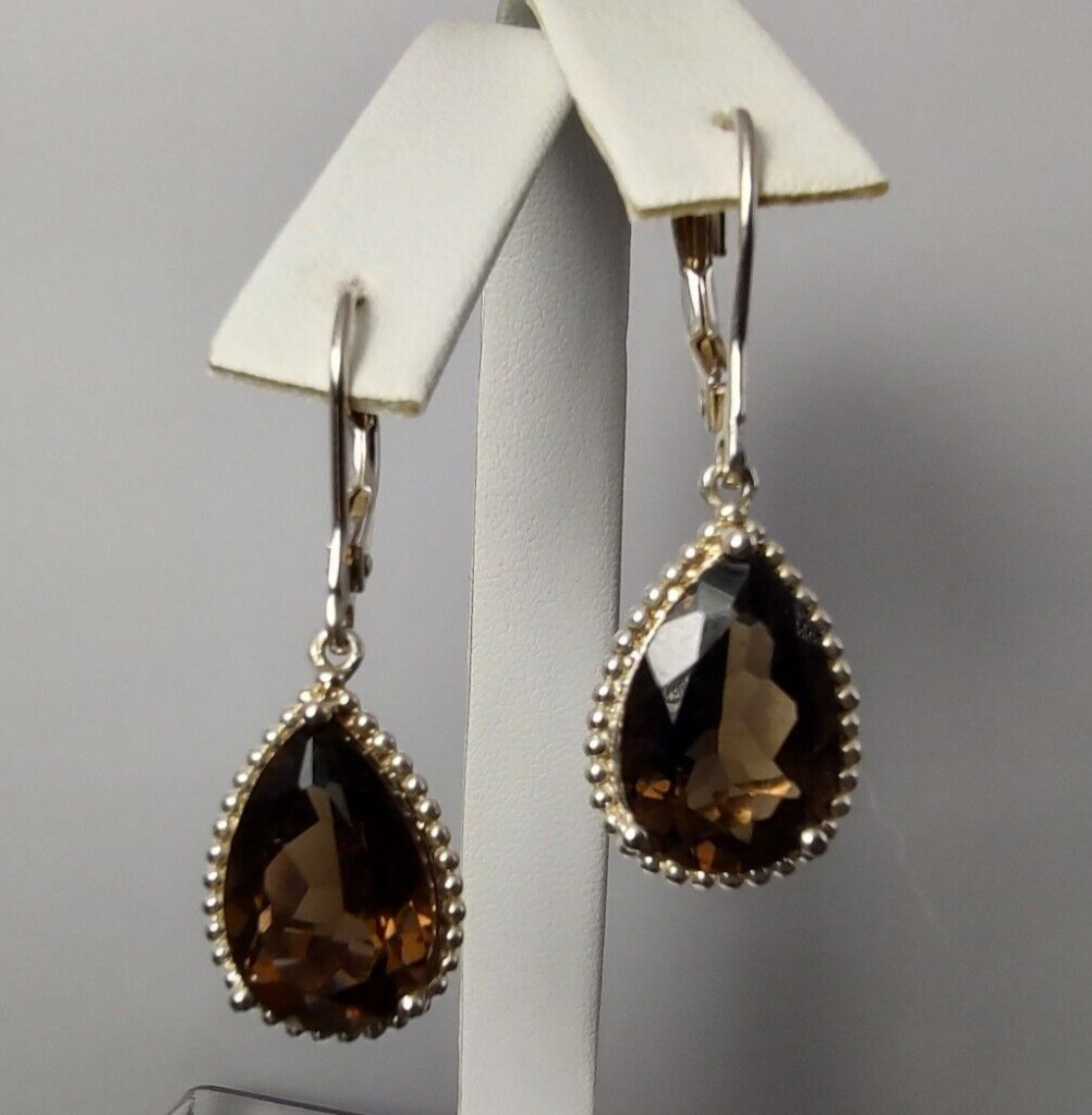 Michelle Albala Sterling Silver Smoky Quartz & Diamond Rev Pendant & Earrings