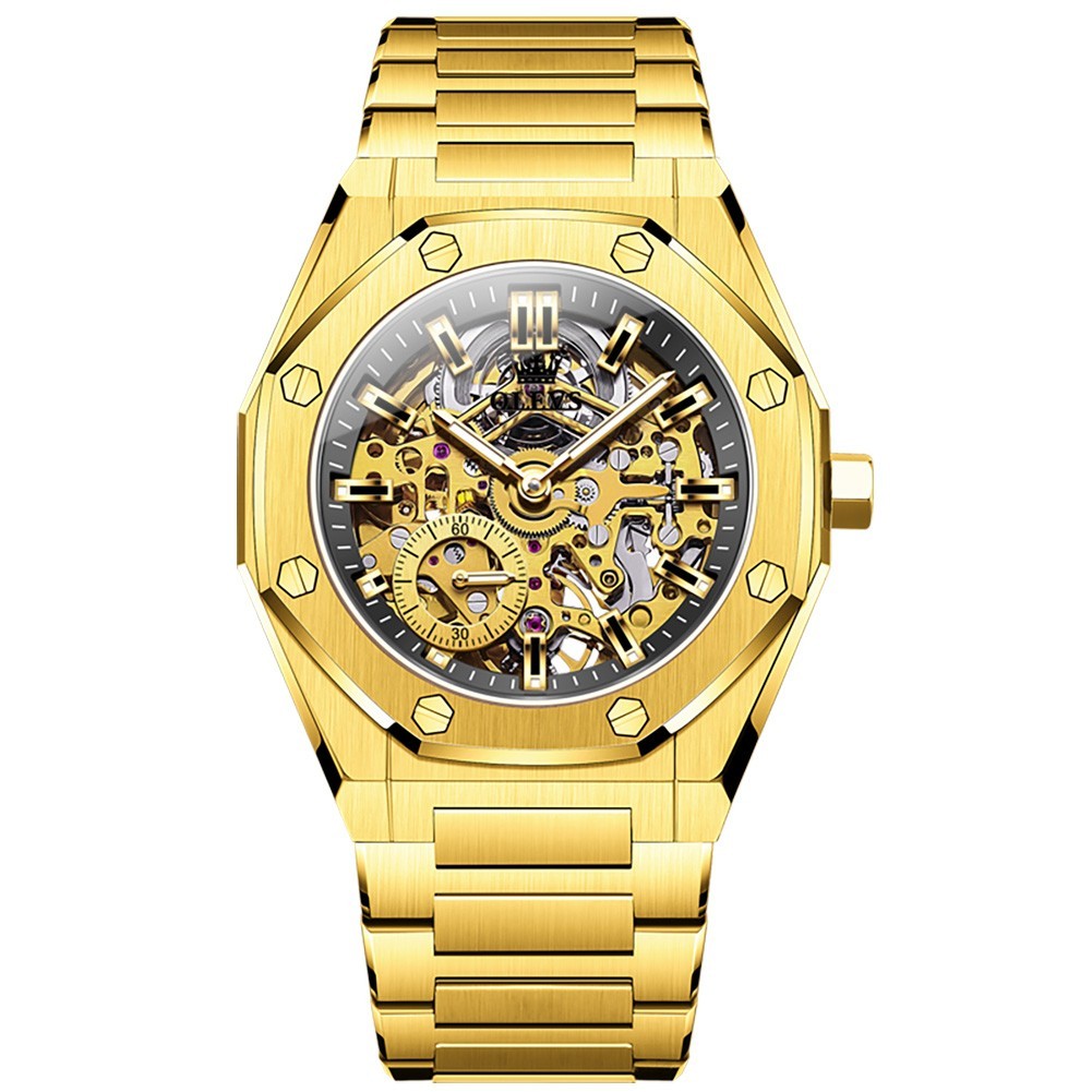 OLEVS 6669 Classic Multi-functiom Rhinestone Hollow Out Gents Mechanical Watch